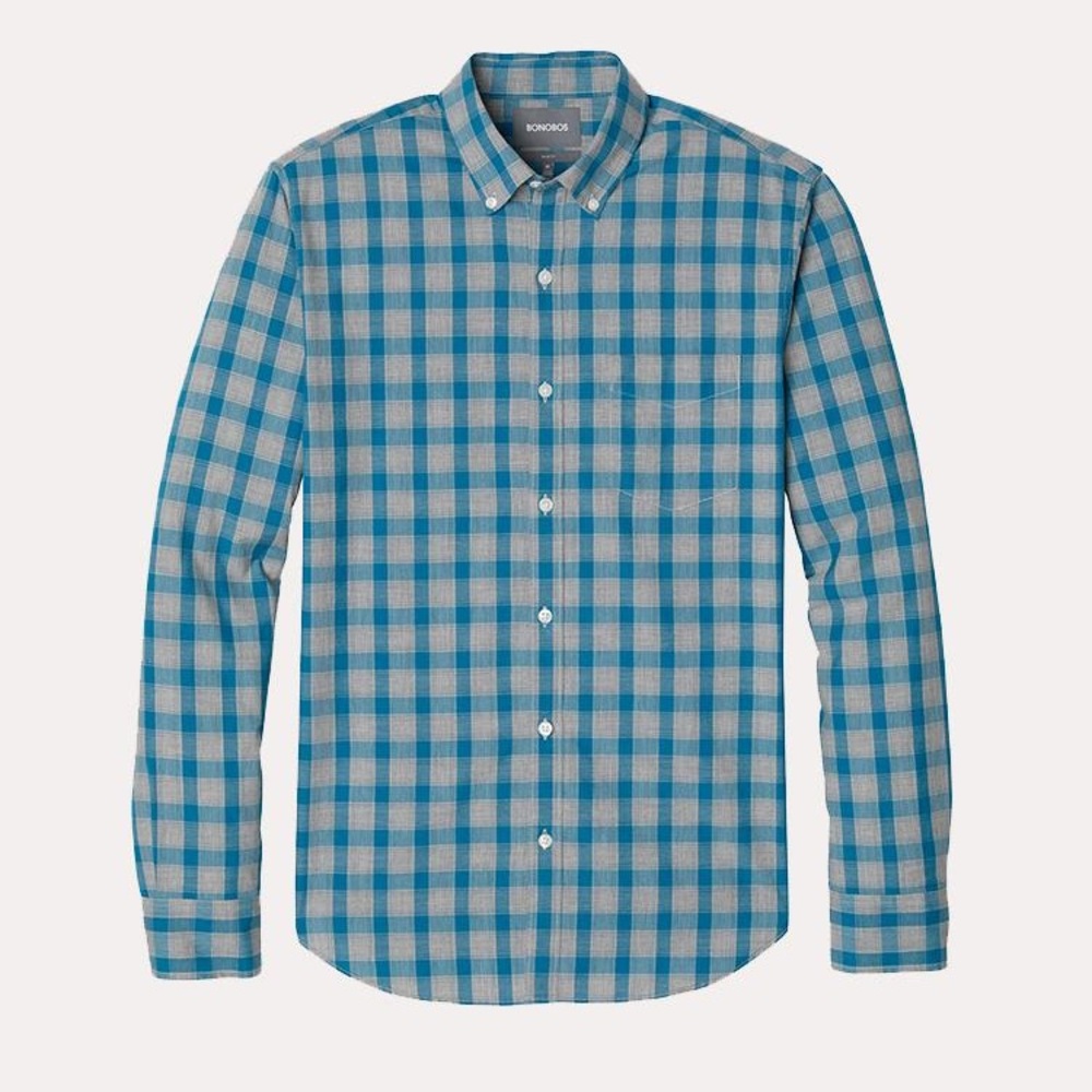 Bonobos Teal Maxwell Plaid Men's Shirt Small Standard Short